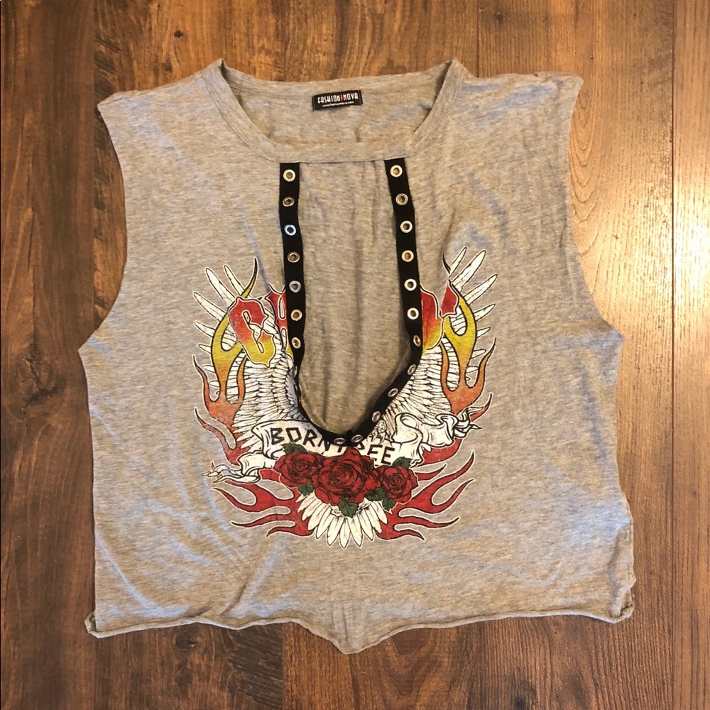 Gray “born free” top